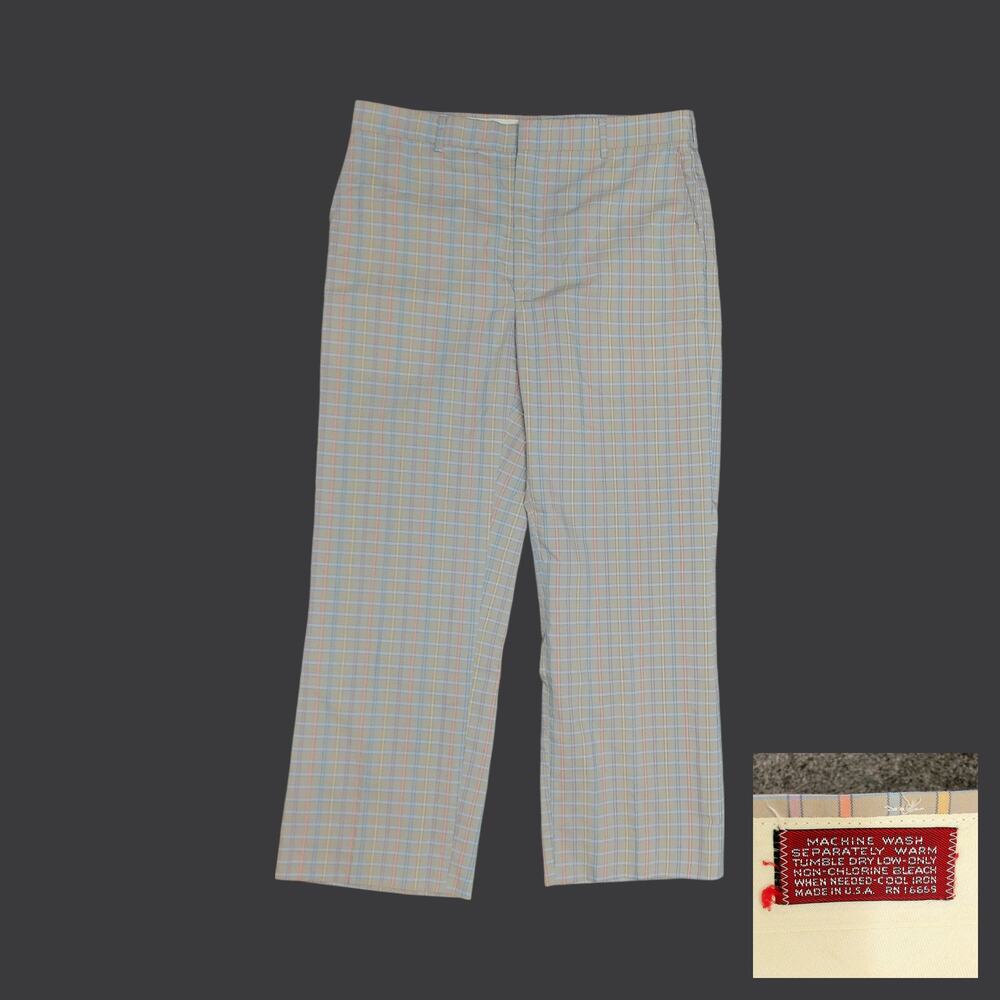 Vintage 70s Career Girl High Rise Pastel Plaid Pants 10